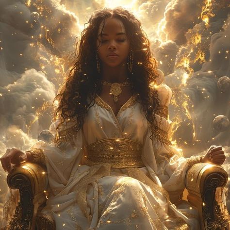 Queen Aesthetic Black Woman, Black Goddess Photoshoot Ideas, Black Goddess Drawing, Black Royalty Art, Gold Witch Aesthetic, Black Warrior Princess, Black Queen Aesthetic, Black Goddess Aesthetic, Black Royalty Aesthetic