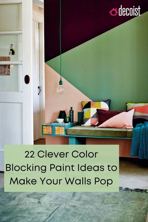 If you’re a fan of bright colors and geometric effects, then this trend is definitely up your alley! Have a look at some of the following color blocking wall ideas that will totally blow you away. Color Block Wall Ideas, Color Blocking Living Room, Blue Color Block Wall, Color Feature Wall, Bold Wall Paint Ideas, Modern Color Block Wall, Colour Block Staircase, Color Block Dining Room, Frog Tape Wall Design Bedroom