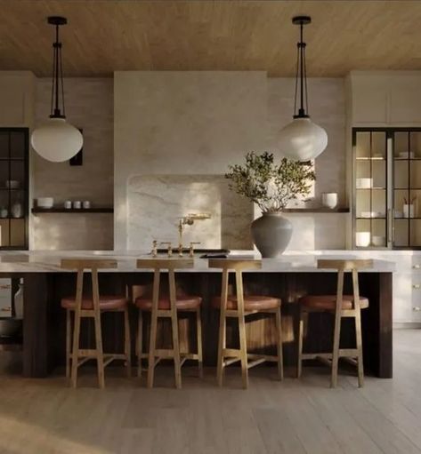 Home Trend Alert: Organic Modern Decor from Amazon Tulum Resorts Interior, Old World Modern Kitchen, Antique Contemporary Decor, Organic Traditional Kitchen, Organic Modern Mudroom, Modern Old World Kitchen, Tuscan Modern Interior Design, Three Tone Kitchen, European Modern Interior