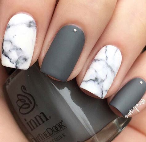 Grey Matte Nails, Grey Nail Designs, Marble Nail Designs, Marble Nail, Marble Nail Art, Gray Nails, White Nail Designs, Super Nails, Ideas Nails