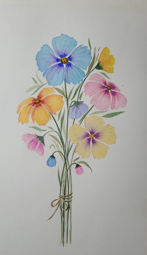 Watercolor Floral Painting for Beginners | A colourful bunch of flowers to brighten up the first day of Winter | Facebook Water Colouring For Beginners, Flower Bunch Painting, Abstract Watercolor Flower, First Day Of Winter, Naruto Sketch Drawing, Watercolor Beginner, Sketchbook Illustration, Naruto Sketch, Botanical Wall Decor