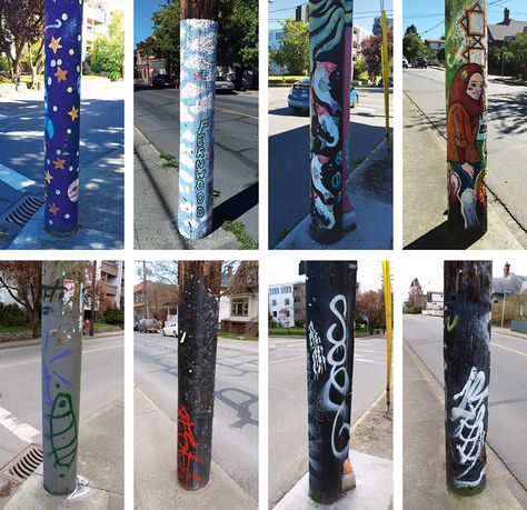 Disguise Telephone Pole, Pole Painting Ideas, Telephone Pole Ideas, Telephone Pole Painting, Pole Painting, Creative Placemaking, Collaborative Art Projects For Kids, Concrete Pillar, Pots Design