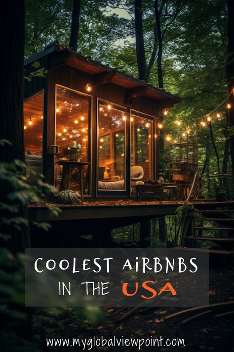 Cool and unique Airbnb vacation rentals around America Airbnb In The Woods, Diy Airbnb Cabin, Best Cabin Getaways Vacations, Cozy Cabin Airbnb, Forest Tiny Cabin, Airbnb Tiny Cabin, Tree House Guest House, Tiny Camping Cabin, Mountain Vacation House