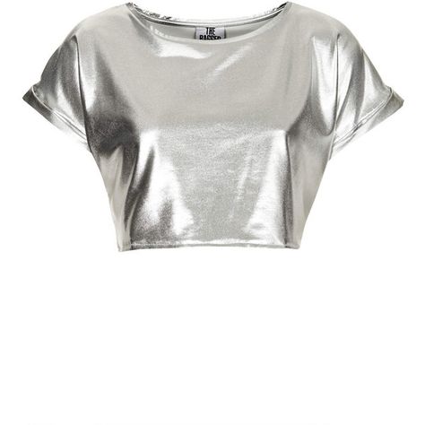 **Metallic Crop Tee by The Ragged Priest featuring polyvore, women's fashion, clothing, tops, t-shirts, crop top, shirts, crop, tees, silver, metallic t shirt, metallic top, shirt tops, crop tee and crop t shirt Metallic Crop Top, Bodycon Outfits, Cute Dresses For Party, Shirts Crop, The Ragged Priest, Thrifted Outfits, Ragged Priest, Cute Comfy Outfits, Crop Top Shirts