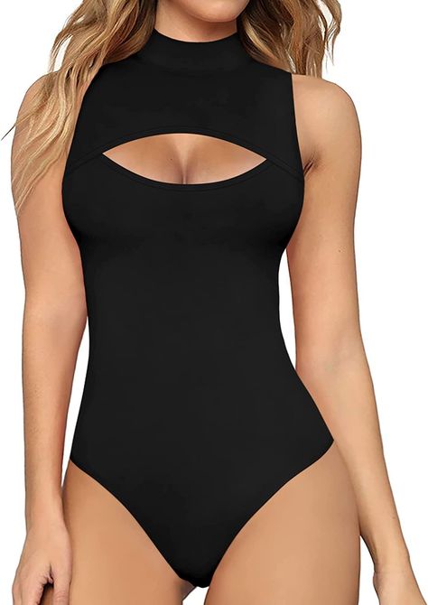 This mock neck cutout front bodysuit for women is made of soft, breathable, stretchy, high-quality fabric. Tanga Bottom fashion bodysuit for women for going out, 2 snap buttons butt closure at the crotch. Tank Top Bodysuit, Bodysuit Tops, Bodysuit Jumpsuit, Suit For Women, Fashion Bottoms, Bodysuit Top, Bodysuit Fashion, Sleeveless Bodysuit