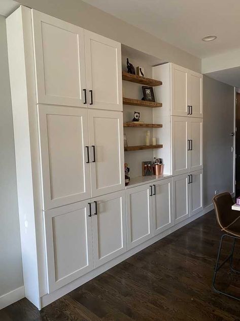 Kitchen Built-ins - Imgur Built In Pantry Cabinet Wall Custom, Built In Pantry Cabinet Wall Dining Room, Dining Room With Pantry Cabinet, Floor To Ceiling Wall Cabinets Kitchen, Pantry Nook In Kitchen, Diy Pantry Wall Cabinets, Wall Cabinet Pantry Built Ins, Pantry Cabinet Ideas Diy, Built In Wall Pantry