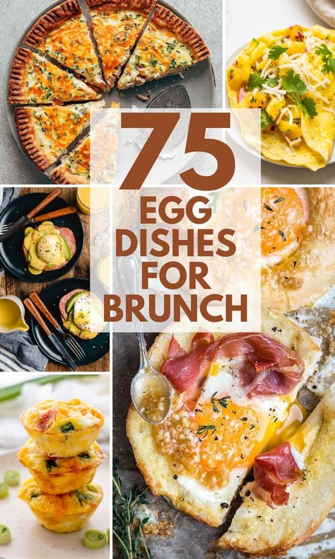 This amazing collection of 75 egg dishes for brunch contains benedicts and egg bakes, egg casseroles, stratas and deviled eggs. There are easy skillets and egg sandwiches from simple to splendid, these delicious recipes are perfect for special occasions like Easter brunch, Mother's Day Brunch or Christmas, but you'll also want them for midday weekend entertaining. Eggs Dishes Breakfast, Egg Potluck Recipes, Egg Dishes For Brunch Easy, Appetizers With Eggs, Special Egg Recipes, Steak And Eggs Brunch Ideas, Quick Easy Egg Recipes, Egg Ideas For Brunch, Brunch Ideas With Eggs