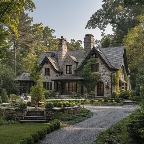 Sunday Morning Dream Home Inspo. 🏡🌳 #dreamhome #houseinspo #architecture #homedesign #interiordesign #curbappeal #moody… | Instagram Home Design Ideas Exterior Architecture, French Modern Tudor House, Dream House Exterior Cottage, Modern French Cottage Exterior, Sims Template, French Cottage Style Homes, Houses Exterior Cottage, Homes Exterior Small, Beautiful Homes Exterior Modern