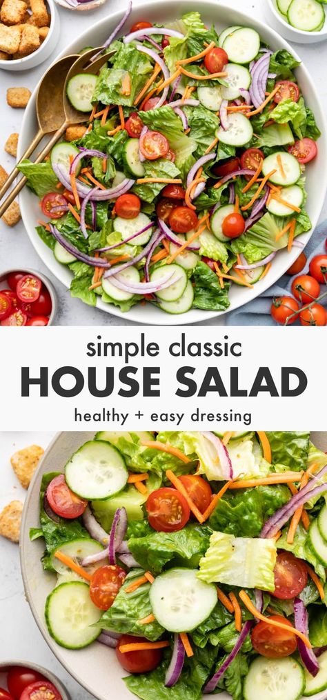 Classic House Salad Recipe House Salad Recipe, Chef Salad Recipes, Side Salad Recipes, Classic Salad, House Salad, American Recipes, Cucumber Recipes Salad, Salad Recipes For Dinner, Chicken Pasta Recipes