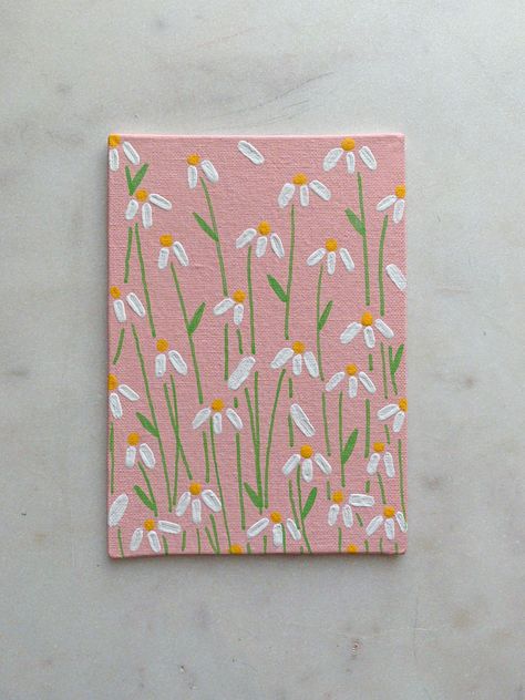 Easy Dainty Paintings, Small Rectangle Canvas Art, Asthetic Paintings Canvases Green, 5 X 7 Canvas Paintings, Cute Paint Ideas On Canvas, Asethic Canvas Painting Ideas, Easy Aesthetic Paintings For Room, Pink And Green Canvas Art, Minimalist Flower Painting Acrylic