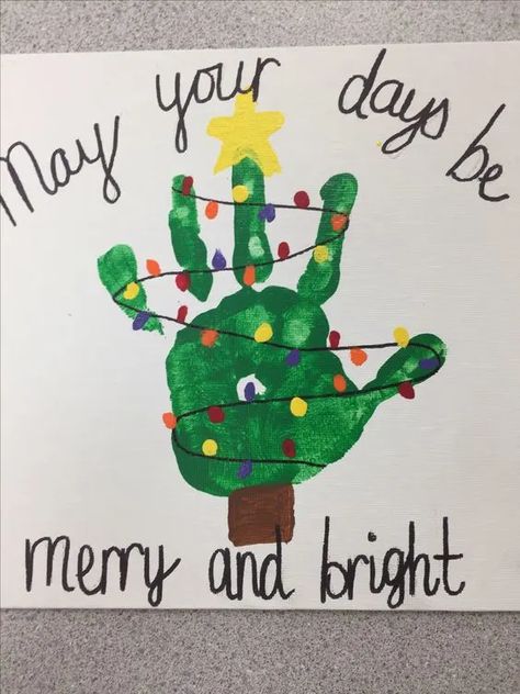 Christmas Art Presents For Parents, May Your Days Be Merry And Bright Craft, Kindergarten Christmas Canvas Painting, Christmas Gift Ideas From Students To Parents, Christmas Picture Gifts For Parents, Handprint Gifts Christmas, Infant And Toddler Christmas Crafts, Prek Christmas Crafts For Parents Gift Ideas, Toddler Gift To Parents Christmas