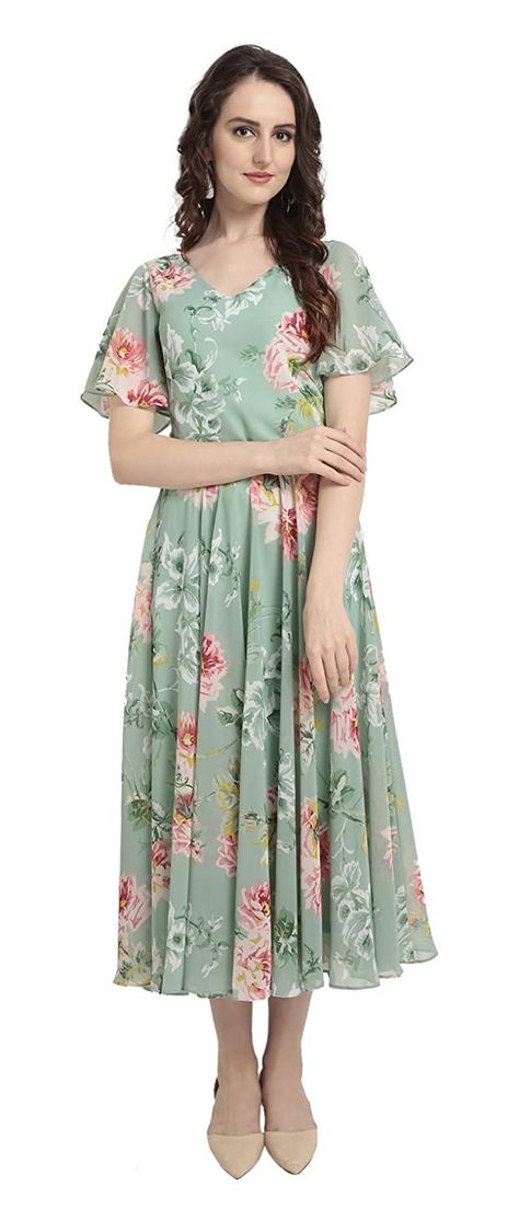 Long Frocks For Women, Monsoon Dress, Frock Designs, Frock For Women, Calf Length Dress, Long Frocks, Frocks For Girls, Womens Floral Dress, Midi Dress Casual