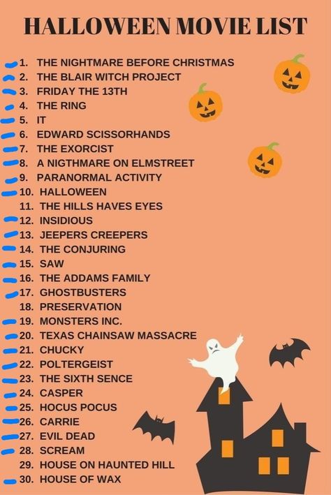 Scary Movie List, Snack Halloween, Halloween Films, Nightmare Before Christmas 2, Halloween Movies List, Halloween Bucket List, Halloween Sleepover, Dekorasi Halloween, Halloween 11