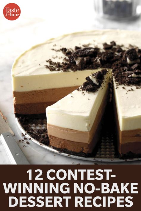 12 Contest-Winning No-Bake Dessert Recipes Desert Contest Ideas, Prize Winning Cakes, Contest Winning Pie Recipes, Winning Desserts Contest, Prize Winning Recipes, Prize Winning Pie Recipes, Quick Summer Desserts No Bake, Baking Contest Winning Recipes, Baking Competition Recipes