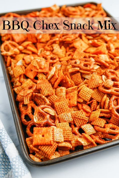 BBQ Chex Snack Mix is the ultimate bold Chex mix recipe. This crunchy snack is vibrant and versatile, with the right amount of spice and tang - the perfect ka-pow of flavor all at once. via @cmpollak1 Bold Chex Mix Recipe, Chex Snack Mix Recipes, Cereal Desserts, Spicy Chex Mix, Pig Recipes, Chex Snack Mix, Bbq Snacks, Chex Mix Recipe, Chex Mix Puppy Chow