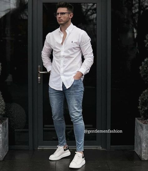 Jeans Outfit Men, Mens Business Casual Outfits, White Shirt Outfits, Shirt Outfit Men, Formal Men Outfit, Mens Summer Outfits, Mens Casual Outfits Summer, Men Fashion Casual Shirts, Stylish Men Casual