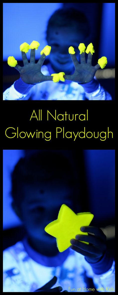 All Natural recipe for Glowing Playdough - made with ingredients you can pick up from your grocery store and it lasts for 4-6 months!  From Fun at Home with Kids Light Art Projects For Preschool, Glow Day Preschool, Natural Playdough, Simple Songs, Family Resources, Home With Kids, Play Dough, Childrens Crafts, Sensory Activities