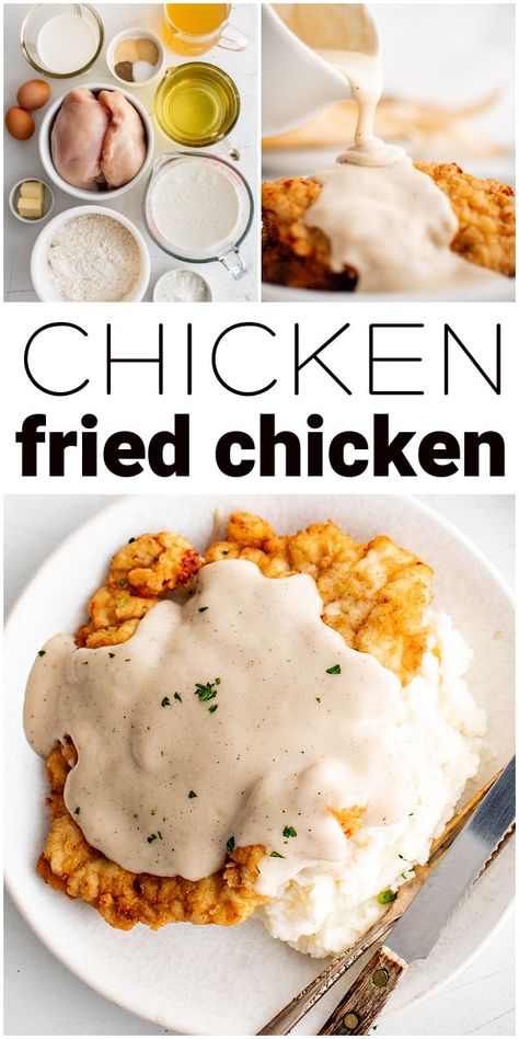 Fried Chicken With Gravy Recipes, Pan Fried Chicken With Gravy, Fried Chicken Recipe Cast Iron Skillet, Chicken Fried Chicken Easy, Chicken Fried Chicken With Gravy, Best Chicken Fried Chicken, Paula Deen Fried Chicken, Easy Chicken Fried Steak, Fried Chicken And Gravy