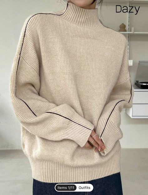 November Outfits, Knitwear Details, Knitwear Outfit, Drop Shoulder Sweaters, Knit Sleeve, Modest Fashion Outfits, Knit Outfit, Knitwear Women, Types Of Fashion Styles