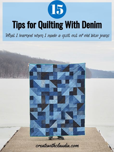 15 Tips for Quilting with Denim – Quilting Flannel And Denim Quilt, Denim Scrap Quilt, Levi Quilts Ideas Old Jeans, Denim Quilts Old Jeans, Jean Quilt Patterns, Upcycled Trousers, Quilt Jeans, Jean Quilt Ideas, Denim Patchwork Quilt