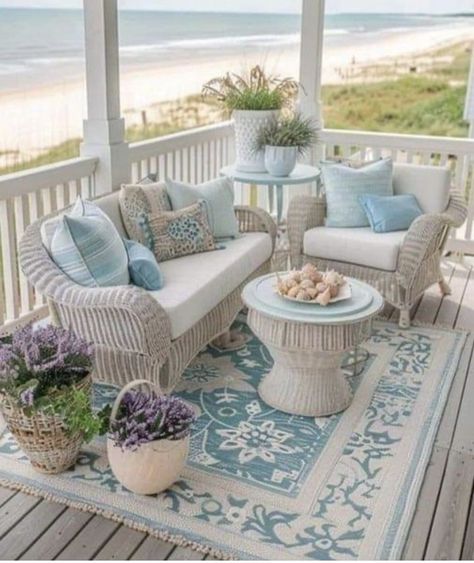 Coastal Balcony, Balcony Setup, Beach House Porch, Outdoor Beach Decor, Beach Porch, Coastal Patio, Sunroom Furniture, Compact Furniture, Minimal House