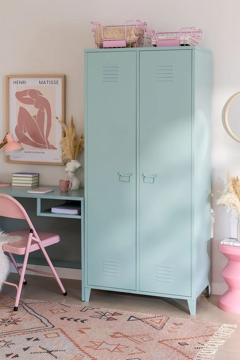 Locker Bedroom, Clothing Rack Bedroom, Elegant Wardrobe, Locker Cabinet, Vintage Furniture Design, Door Locker, Pastel Home Decor, Industrial Style Decor, Wood Wardrobe