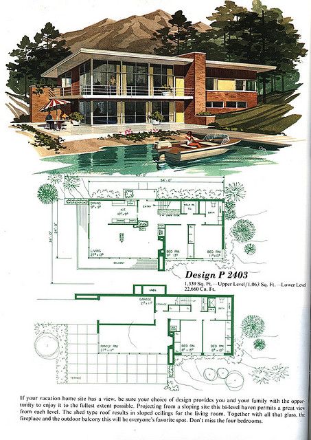 Mid-century Modern House Floorplan| P2403 Dorm House Floor Plan, 70s Mansion Exterior, Vintage House Plans 1960s, Case Minecraft, Mid Century Modern House Plans, Valley House, Midcentury Architecture, Vintage Homes, Vintage Vacation