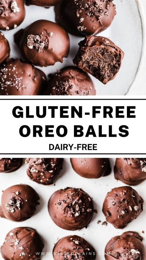 Oreo Balls Dairy Free, Dairy Free Gluten Free Holiday Treats, Gluten Free Dairy Free Oreo Balls, Dairy Free Truffles Recipe, Gf Oreo Balls, Gluten Dairy Free Holiday Recipes, Dessert Recipes Lactose Free, Gluten And Dairy Free Appetizers Christmas, Oreo Balls Vegan