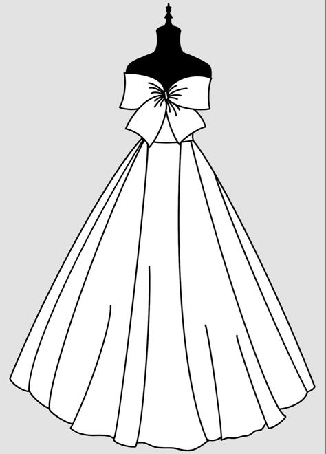 Dresses Drawing Design Sketches, Dress Mannequin Drawing, Dress Design Sketches Easy, Dresses Design Sketches, Clothing Design Sketches Dress, Drawing Wedding Dresses, How To Draw A Dress Design, Drawing Dresses Easy, Doll Dress Drawing