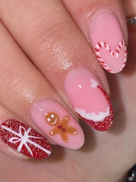 It can be anything, as long as it's holiday-themed! Red Christmas Nails, Cute Christmas Nails, Christmas Nails Easy, Christmas Gel Nails, Girly Acrylic Nails, Her Nails, Christmas Nails Acrylic, Cute Gel Nails, Red Nail