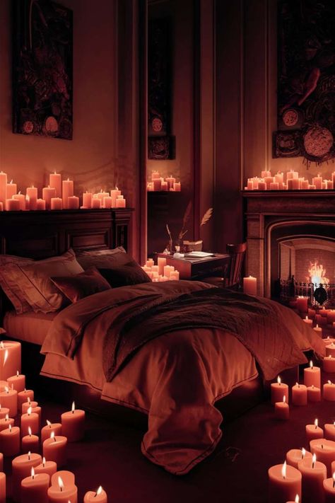 Romantic Candle-Lit Bedroom Ambiance Candle Lit Apartment, Couple Room Decor Romantic Bedrooms, Romantic Candle Lit Bedroom, Candlelit Bedroom, Candle Light Bedroom, Romantic Bedroom Lighting Ideas, Romance Room, Candles In Bedroom, Romantic Candles Bedroom