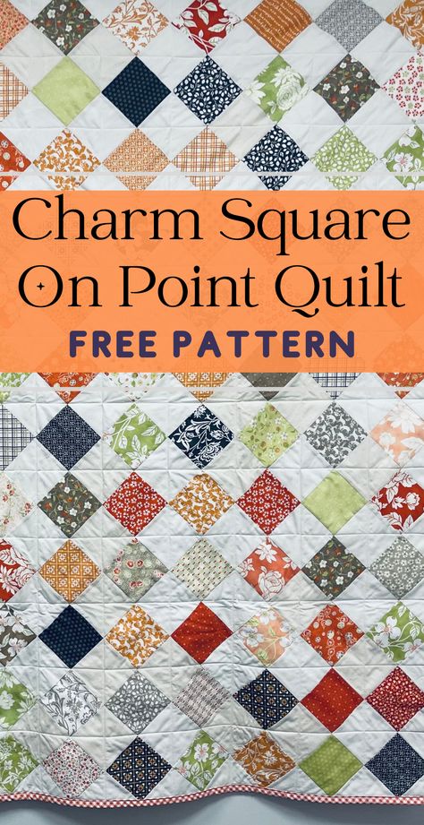 Finished Charm Square On Point Quilt Pattern and Tutorial by Sew Nikki Charm Pack Quilt Patterns On Point, Vanessa Goertzen Quilt Patterns, Quilt Pattern 5 Inch Squares, Quilt With Charm Pack, On Point Quilt Blocks, Cluck Cluck Sew Tutorials Free Pattern, Plus Sign Quilt Pattern Free, Squares On Point Quilt Pattern, 5 In Square Quilt Pattern