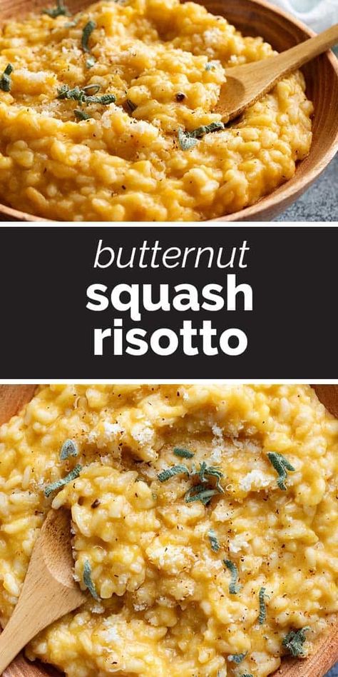 This creamy Butternut Squash Risotto is the perfect comfort dish. Creamy rice is combined with pureed squash in this comforting recipe. Chicken Butternut Squash Risotto, Butternut Squash Potato, Rice Sides, Healthy Squash Recipes, Meatless Dinners, Butternut Recipes, Winter Squash Recipes, Risotto Dishes, Creamy Butternut Squash