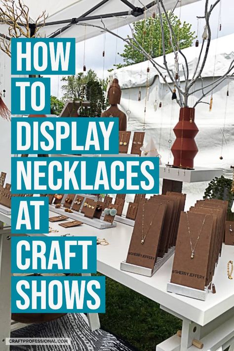 Jewelry Display For Craft Show, Ideas For Jewelry Display, Jewelry Art Show Displays, Jewellery Display For Markets, Craft Market Jewelry Display Ideas, Craft Jewelry Display, Vendor Booth Necklace Display, Jewelry Display Booth Diy, Market Booth Jewelry Display