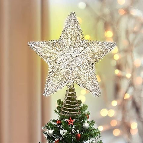 Woven iron wire structure and glittering star shape with shiny sequins, which makes Luxspire christmas tree topper look more attractive in home. A perfect Christmas gift that will brighten up the festive theme. Lighted Star Tree Topper, Christmas Star Tree Topper, Christmas Tree Toppers Lighted, Lighted Tree Topper, Christmas Tree Star Topper, Gold Christmas Tree Decorations, Tree Star, Star Tree, Christmas Tree Star