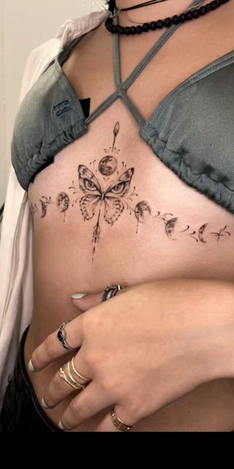 Chest Tattoo Designs Female, Sternum Tattoo Design, Tummy Tattoo, Stomach Tattoos Women, Torso Tattoos, Chest Tattoos For Women, Chest Piece Tattoos, Pretty Tattoos For Women, Dope Tattoos For Women