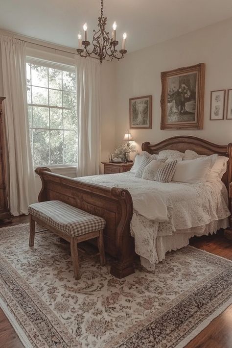 29 Bedroom Ideas for Adults to Add Personality and Sophistication 16 Old Home Bedroom Ideas, Bedroom With Leaves, Cottagecore Master Bedrooms Decor, Antique French Country Bedroom, Comfy Cottage Bedroom, Antique Bedroom Decor Vintage, Old School Bedroom Ideas, Modern Antique Bedroom Ideas, French Country Provincial Decor