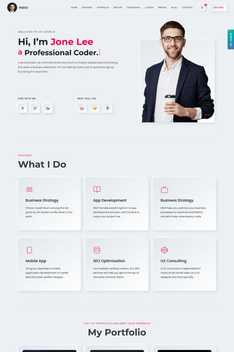 InBio is a minimalist and elegant WordPress theme designed for personal portfolios and resumes. With its clean and simple design, InBio allows users to showcase their work and experience in a professional and stylish manner. The theme includes a range of features, such as customizable sections, social media integration, and a contact form, that make it easy to create a personalized portfolio or resume website. InBio is also fully responsive, ensuring that your site will look great on any device. Contact Form Web Design, Simple Portfolio Design, Portfolio Site Design, Personal Portfolio Website Design, Resume Website, Personal Portfolio Website, Portfolio Resume, Portfolio Website Design, Simple Resume