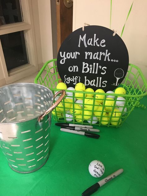 Golf themed party decorations and gMes Golf Themed 80th Birthday, 50th Birthday Party Golf Theme, Birthday Golf Tournament, Golf Birthday Decorating Ideas, Mens Golf Theme Party, Golf Decorating Ideas Party Diy, Graduation Golf Theme, 30 Birthday Golf Theme, Masters Golf Themed Party