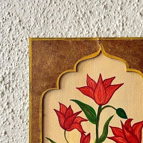 Dimple on Instagram: "Floral motifs 🌸

.
.
#floralart #artistry #floralmotif #mughalflorals #motif #jarokha #flowerpower #floralart #illustration #walldecor #design #acrylicart #pinterest #etsyshop #etsy #follow #supportsmallbusiness #shop #like #comment #aesthetics #folkart #patterns #persian #instaart" Jarokha Art, Lippan Art, Frame Painting, Floral Wall Art, Floral Motifs, Floral Wall, Acrylic Art, Insta Art, Traditional Art