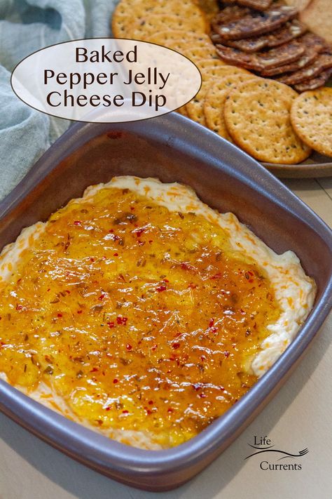 Indulge in a delightful blend of sweet and savory with this easy baked Pepper Jelly Cheese Dip. This appetizer recipe offers a perfect balance of creamy cheese and zesty pepper jelly, creating a flavorful twist that's sure to elevate your snacking experience. Healthy Snacks Party Appetizers, Baked Chip Dip, Dips And Cheese Balls, Tailgate Dip Recipes, Uses For Pepper Jelly, Cheese Dip With Pepper Jelly, Pool Party Dip Recipes, Pepper Jelly Dip Recipes, Very Easy Appetizers