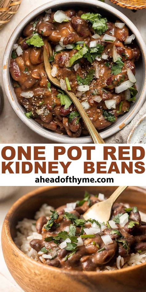 Use your dried kidney bean stash to make flavourful, one pot red kidney beans. It is vegan, gluten-free, and packed with plant-based protein. | aheadofthyme.com #kidneybeans #onepotbeans #onepot #beans #howtocookbeans #vegan via @aheadofthyme Chicken Kidney Bean Recipes, Kidney Bean Crockpot Recipe, Kidney Bean Meals, Dry Red Kidney Bean Recipes, Vegetarian Kidney Bean Recipes, Soup With Kidney Beans, Kidney Beans Instant Pot, Dry Red Kidney Bean Recipes Crock Pot, Kidney Bean Side Dish