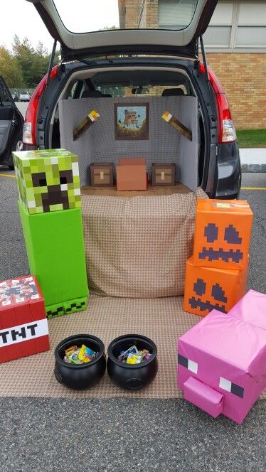 Minecraft trunk or treat. Trunk Or Treat Minecraft Ideas, Zelda Trunk Or Treat Ideas, Minecraft Trunk Or Treat Ideas, Transformers Trunk Or Treat, 80s Trunk Or Treat, Minecraft Trunk Or Treat Ideas For Cars, Trunk Or Treat Minecraft, Minecraft Trunk Or Treat, Halloween Trunk Or Treat Ideas For Cars