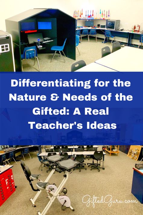 Super fun ideas from a gifted teacher on how she addresses the Nature & Needs of gifted learners in her classroom. #middleschool #gifteded Teacher Grant Ideas, Innovative Classroom Ideas, Gifted Classroom Ideas, Gifted Classroom Decor, Gifted And Talented Classroom Decor, Gifted Classroom Setup, Gifted And Talented Classroom, Gifted Classroom, Gifted Learners