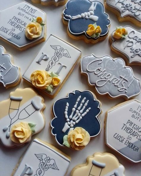 Physical Therapist Graduation Party, Physical Therapist Cookies Decorated, Physical Therapy Themed Party, Pt Cookies Decorated, Physical Therapy Graduation Party Ideas, Doctor Of Physical Therapy Graduation, Medical School Graduation Cookies, Physical Therapy Party Ideas, Pt Graduation Party Ideas