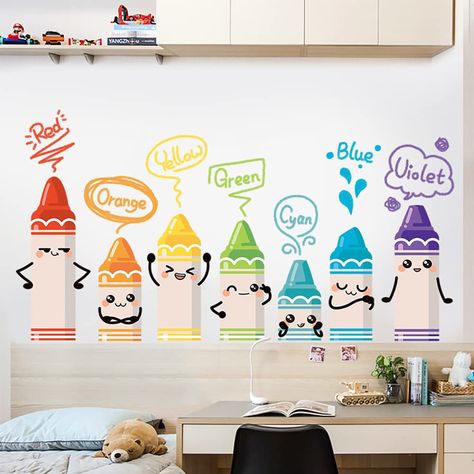 PRICES MAY VARY. PRECUT AND EASY TO PEEL & STICK - Discover yourself and your child’s creativity with this fast, fun, easy,removable and self-adhesive wall decal stickers. A unique wall art to enhance one's artistic skills in decorating. WALL DECALS FOR BABY’S ROOM - This colorful baby wall decal will liven up your kid’s nursery, baby room or playroom adding a unique, eye catching design that can do something amazing with your walls. Cute cartoon crayon stickers and color signs, which can help c Door Decor Diy, Art Room Doors, Playroom Mural, Playroom Decoration, Baby Wall Decals, Diy Mural, Murals For Kids, Kids Room Wall Decals, Playroom Wall Decor