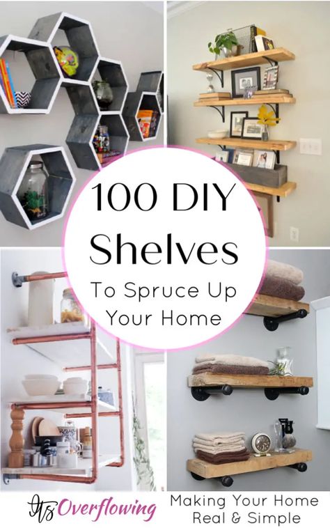 100 Unique DIY Shelves That'll Solve Your Storage Woes Wooden Shelves Ideas, Homemade Shelves Diy, Wood Shelving Ideas, Diy Honeycomb Shelves, Floating Shelves Diy Easy, Homemade Shelves, Diy Shelves Easy, Honeycomb Shelf, Diy Wooden Shelves