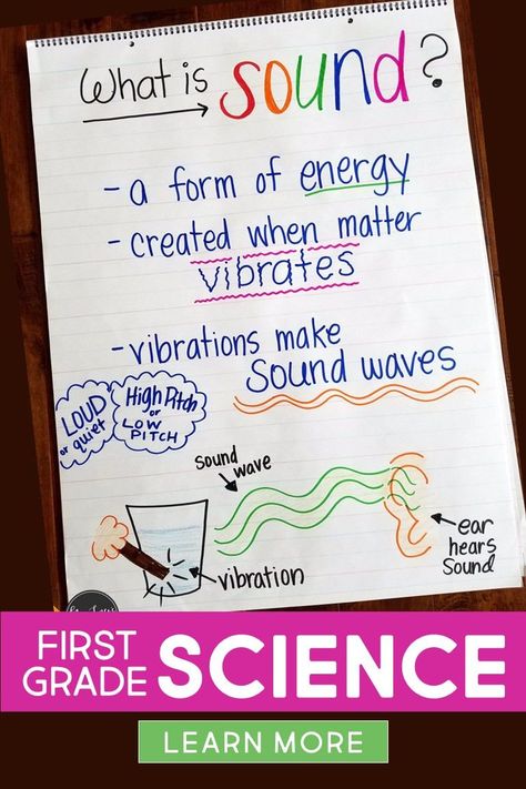 Light and Sound unit for First Grade. Little Science Thinkers Curriculum contains lesson plans, science experiments, activities, read aloud books and so much more. #scienceactivities #anchorcharts Light And Sound Unit Grade 1, Sound Lessons First Grade, 1st Grade Light And Sound Activities, Sound Anchor Chart 1st Grade, Light Heat And Sound Energy Anchor Chart, 1st Grade Science Curriculum, Sound 1st Grade Science, Sound First Grade Science, Music And Science Activities