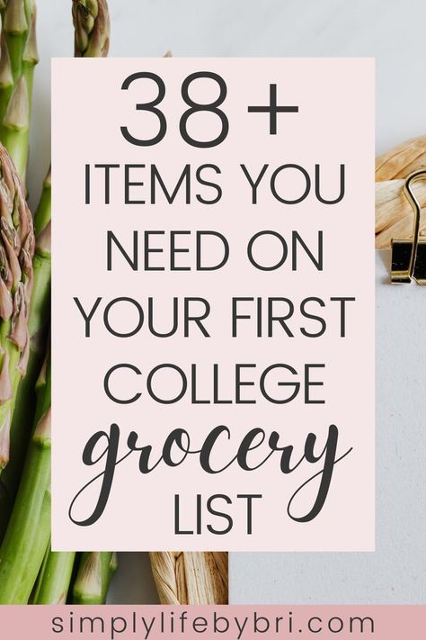 Get a complete college grocery list on a budget with over 35 items! This grocery list for college students will keep your saving money and eating healthy. Plus, get a beginner grocery shopping guide. College cooking healthy. Recipes for college students Dorm Grocery List, College Student Grocery List, Grocery List For College Students, Healthy College Grocery List, Healthy Recipes For College Students, College Dorm Food, College Grocery List, Grocery List On A Budget, College Student Budget