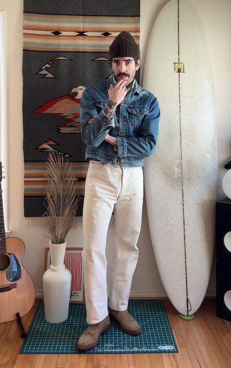 Winter Surfer Style Men, Jeans And Sambas Outfit, Cream Jeans Outfit Men, Men’s Thrifted Fashion, Eclectic Grandpa Mens Fashion, Men’s Fashion Corduroy, Relaxed Fit Corduroy Pants For Streetwear, Grandpa Fashion, Queer Clothes